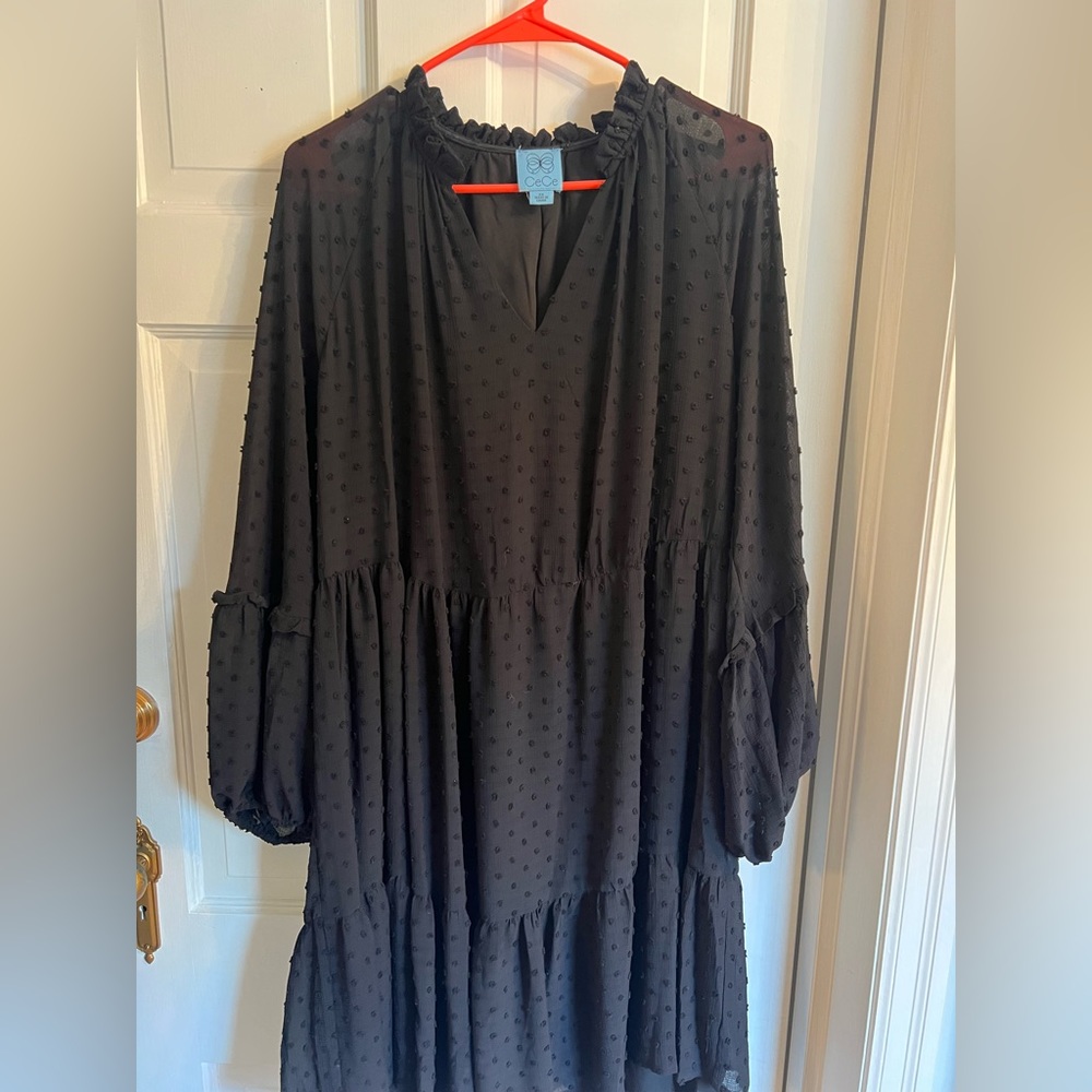 Cece long sleeve black dress textured